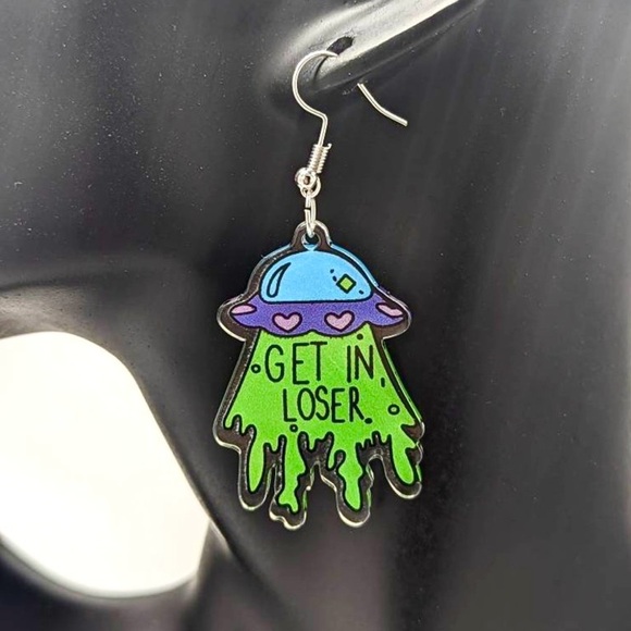 Alien UFO 'Get in Loser' Acrylic Earrings – Halloween Weirdcore Space Jewelry - Picture 10 of 14